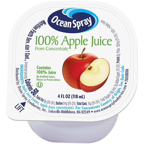 Ocean Spray 100% Apple Juice, 4 Fluid Ounce, 48 Per Case